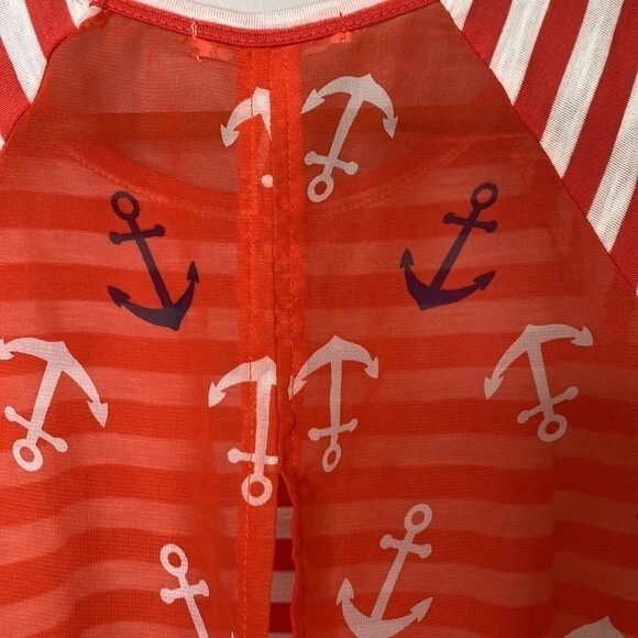 Aeropostale Nautical Stripe Sheer Tie Waist Anchor Print Top Short Sleeve Sailor - Picture 8 of 16